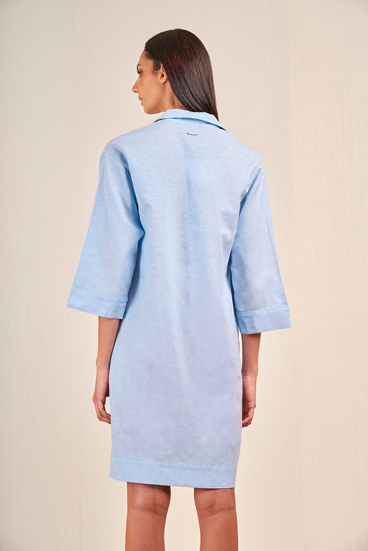 Light Blue Linen &amp; Cotton Vietnam Dress