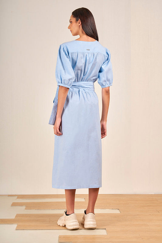 Valeriana Light Blue Linen &amp; Cotton Dress